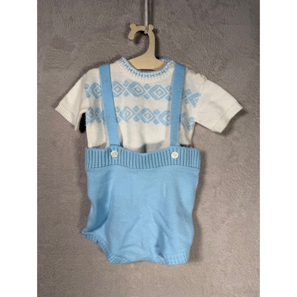 Vintage Youthcraft Baby Knit Set Light Blue White Fair Isle Orlon 2 Piece 12MO
